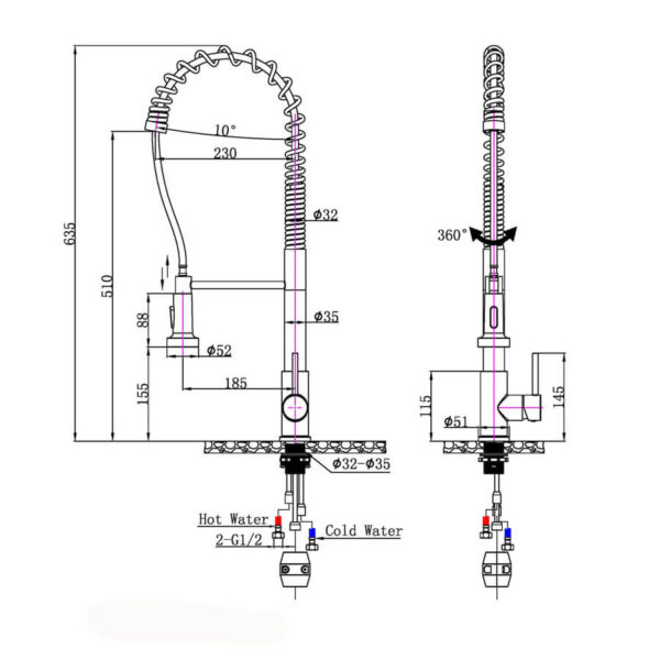 Tall Spring Chrome Pull Out Kitchen Sink Mixer Tap