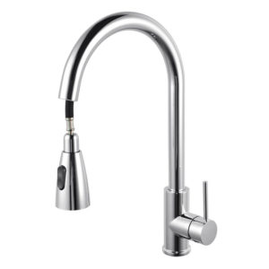 Round Chrome Pull Out Shower Kitchen Sink Mixer Tap