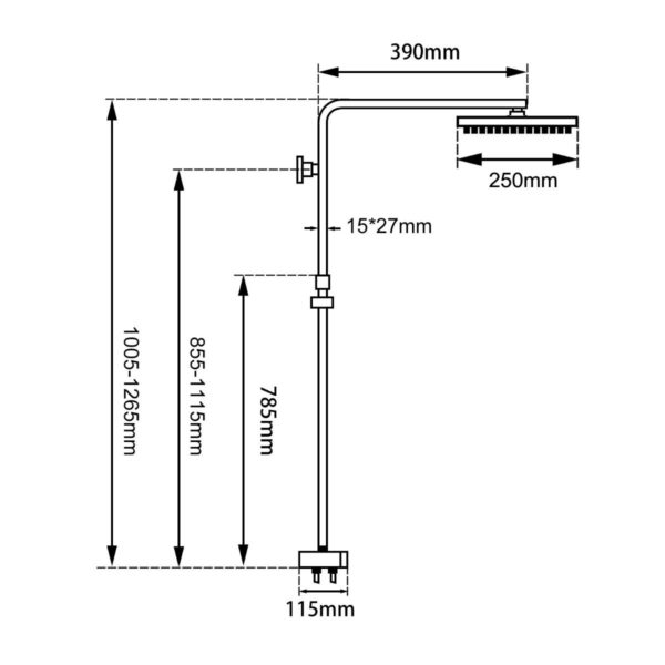 10" Square Chrome Shower Station Top/Bottom Inlet