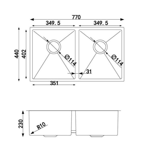 770X440X230mm Double Bowls Top/Undermount Kitchen/Laundry Stainless Steel Sink