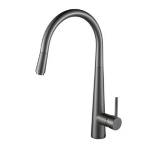 Round Gun Metal Grey Pull Out Kitchen Sink Mixer Tap