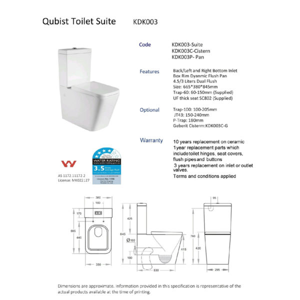 KDK003-B - Qubist BTW Toilet Suite