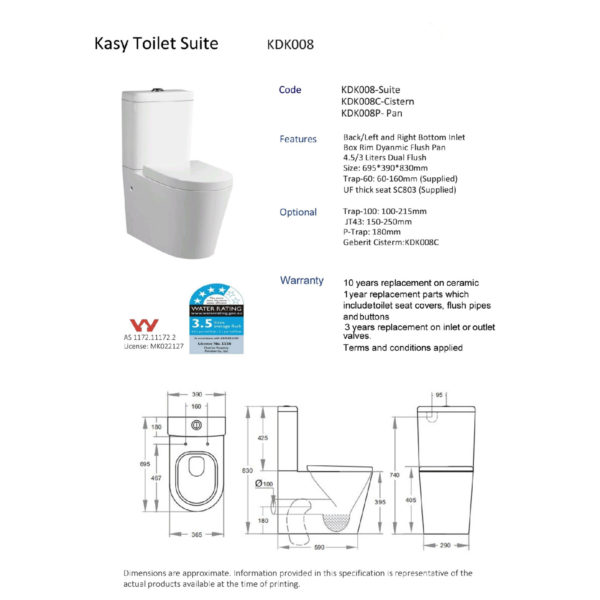 KDK008-B Kasey BTW Toilet Suite MATT BLACK