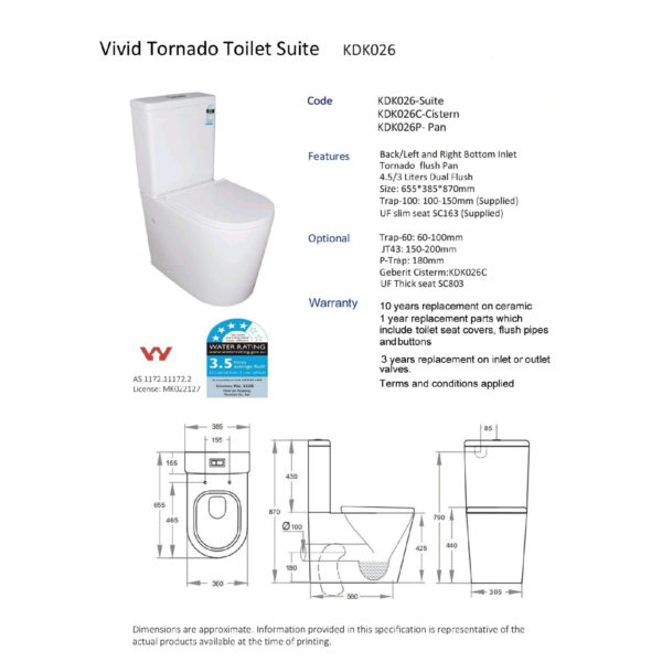 KDK026 - Vivid BTW Toilet Suite TORNADO