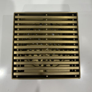 110x110mm Brushed Yellow Gold Linear Floor Waste Drain Stainless Steel 80mm Outlet