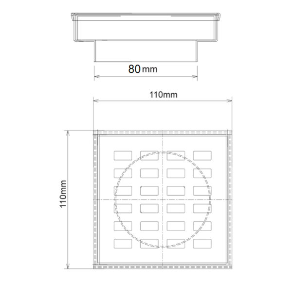 110x110mm Brushed Yellow Gold Linear Floor Waste Drain Stainless Steel 80mm Outlet