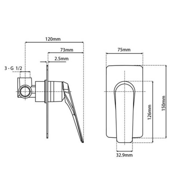 AU Series Square Black Shower/Bath Wall Mixer