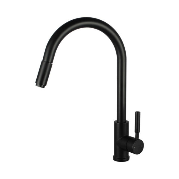 Round Black Pull Out Kitchen Sink Mixer Tap