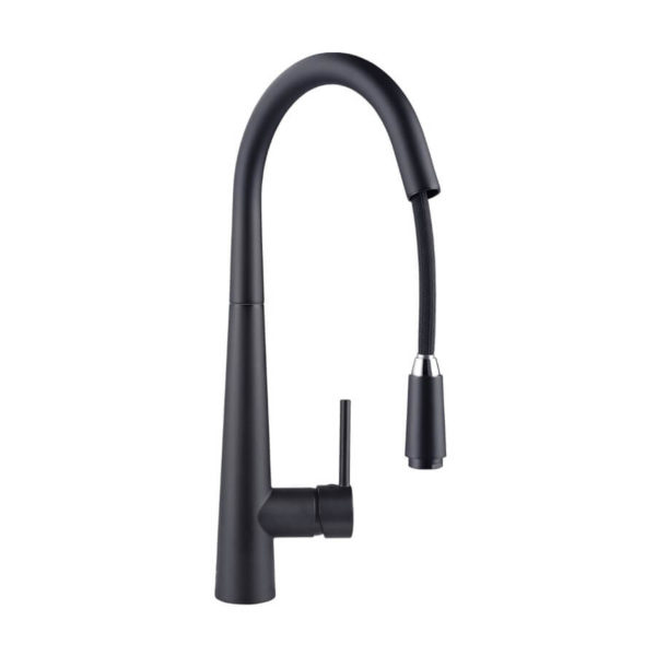 Round Black Pull Out Kitchen Sink Mixer Tap