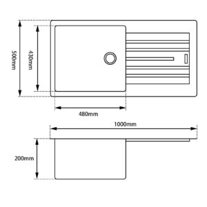 Black Granite Quartz Stone Kitchen Sink with drainboard Top/Undermount 1000X500X200mm