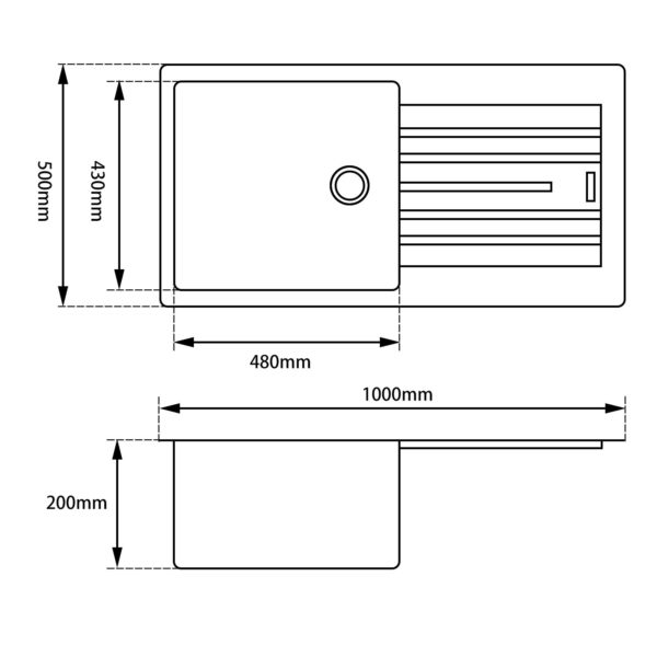 Black Granite Quartz Stone Kitchen Sink with drainboard Top/Undermount 1000X500X200mm