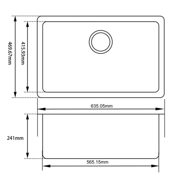 Black Granite Quartz Stone Undermount only Kitchen Sink Single Bowl 635X469X241mm