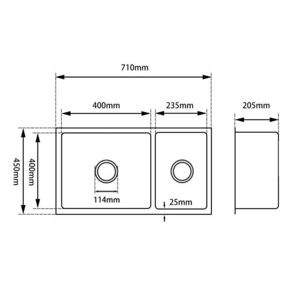 1.2mm Handmade Concrete Grey Round Corners Double Bowls Top/Undermount/Flush Mount Kitchen Sink 715X450X205mm