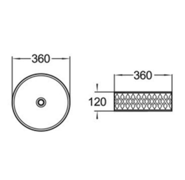 Above Counter Matte black inside/matte White outside 360X360X120mm