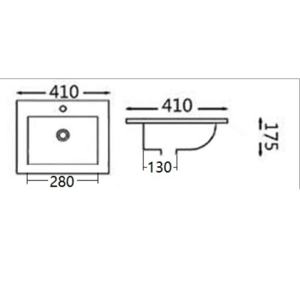 Insert Basin with tap hole Gloss White Fine Ceramic 410X410X130MM