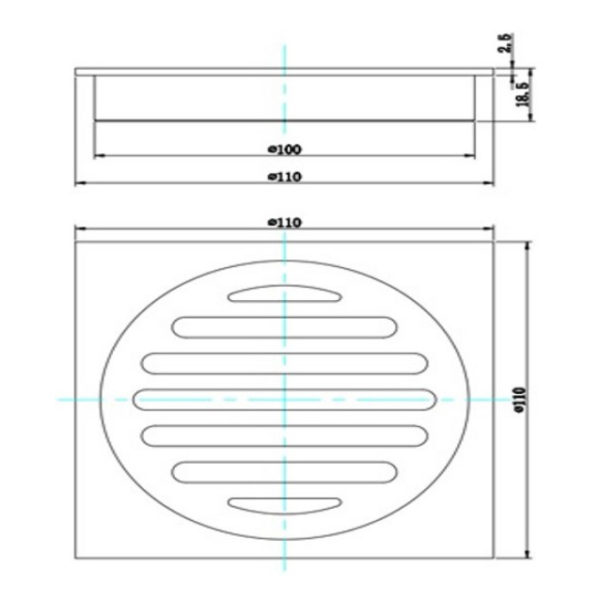 Square Chrome Brass Floor Waste Drain Shower Grate 110*110mm