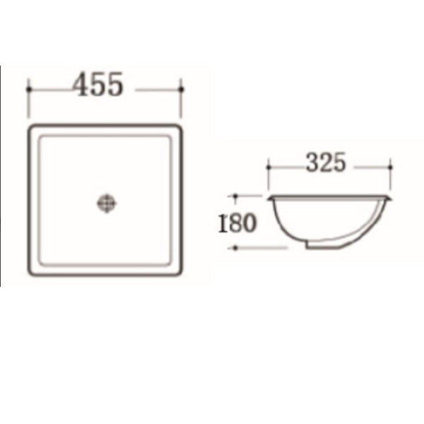 Under Counter Basin Gloss White Fine Ceramic 455X325X180mm