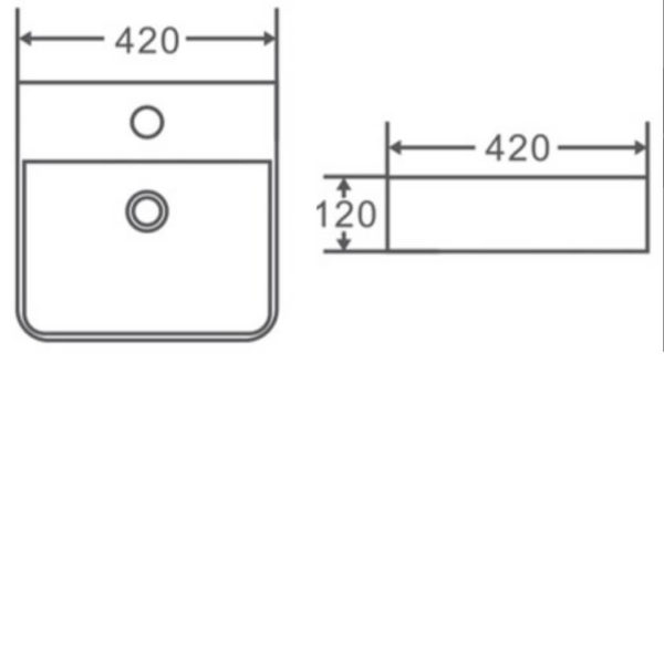 Wall Hung / Above Counter Matte White Fine Ceramic (with tap hole) 425x425x130mm