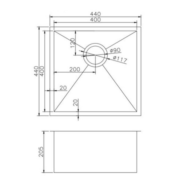 304 Stainless Steel Hand-made Single Bowl Kitchen Sink 440X440X205mm(R10 Corner)