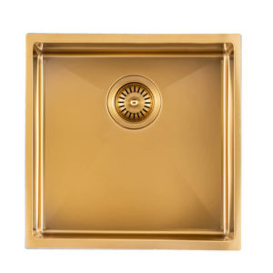 Brushed Gold 440x440x205mm Satin Stainless Steel Handmade Single Bowl Sink for Flush Mount and Undermount