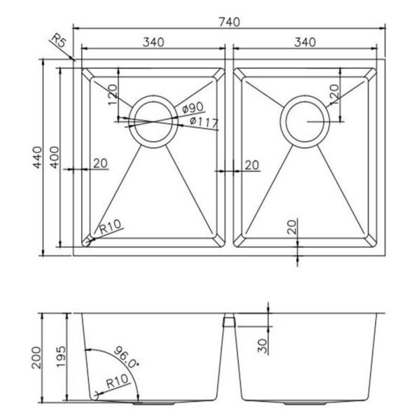 304 Stainless Steel Hand-made Single Bowl Kitchen Sink(Round Edges) 740X440X200mm